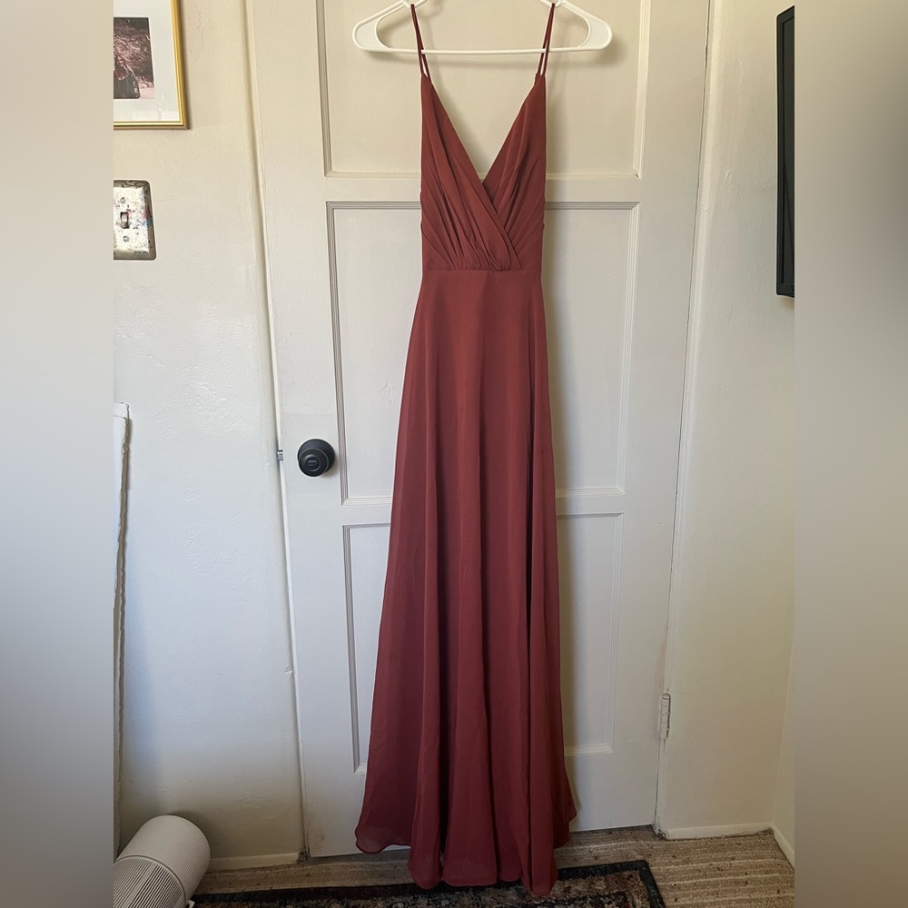 Cinnamon/ deep red bridesmaid dress
